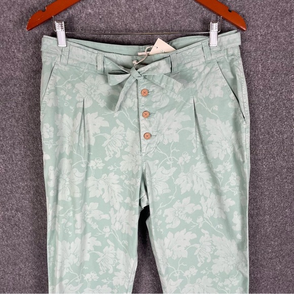 NWT Sundance Women’s 8 Bastille Easy Pants Green Floral Boho Button Fly Cuffed - Picture 4 of 14